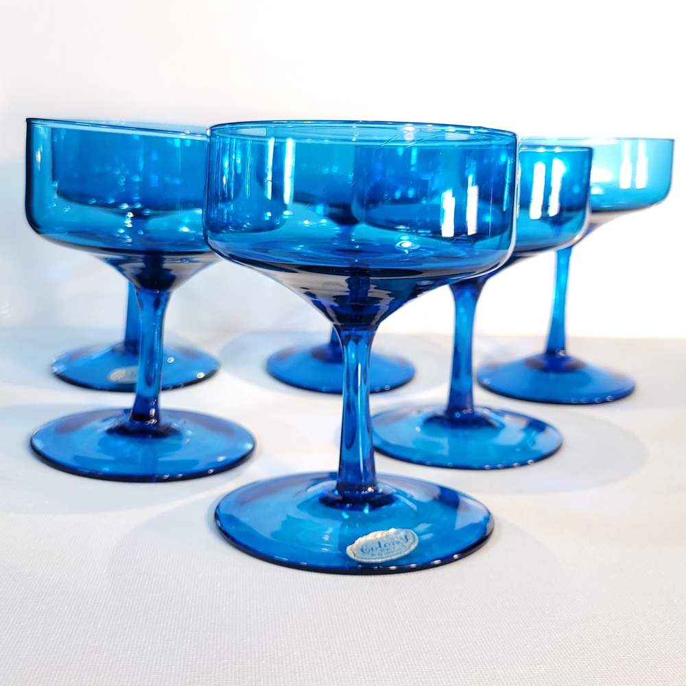 Mid-Century Aqua Blue Glass Coupes